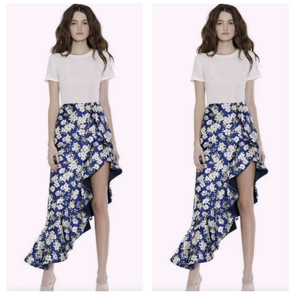 Alice + Olivia asymmetrical lovetta floral print ruffle high low Skirt Size 4 - Picture 4 of 13